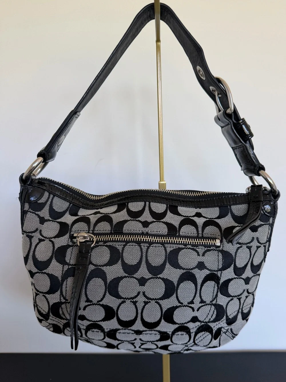 Coach Soho Signature Demi Shoulder Bag F13114 Black White Jacquard